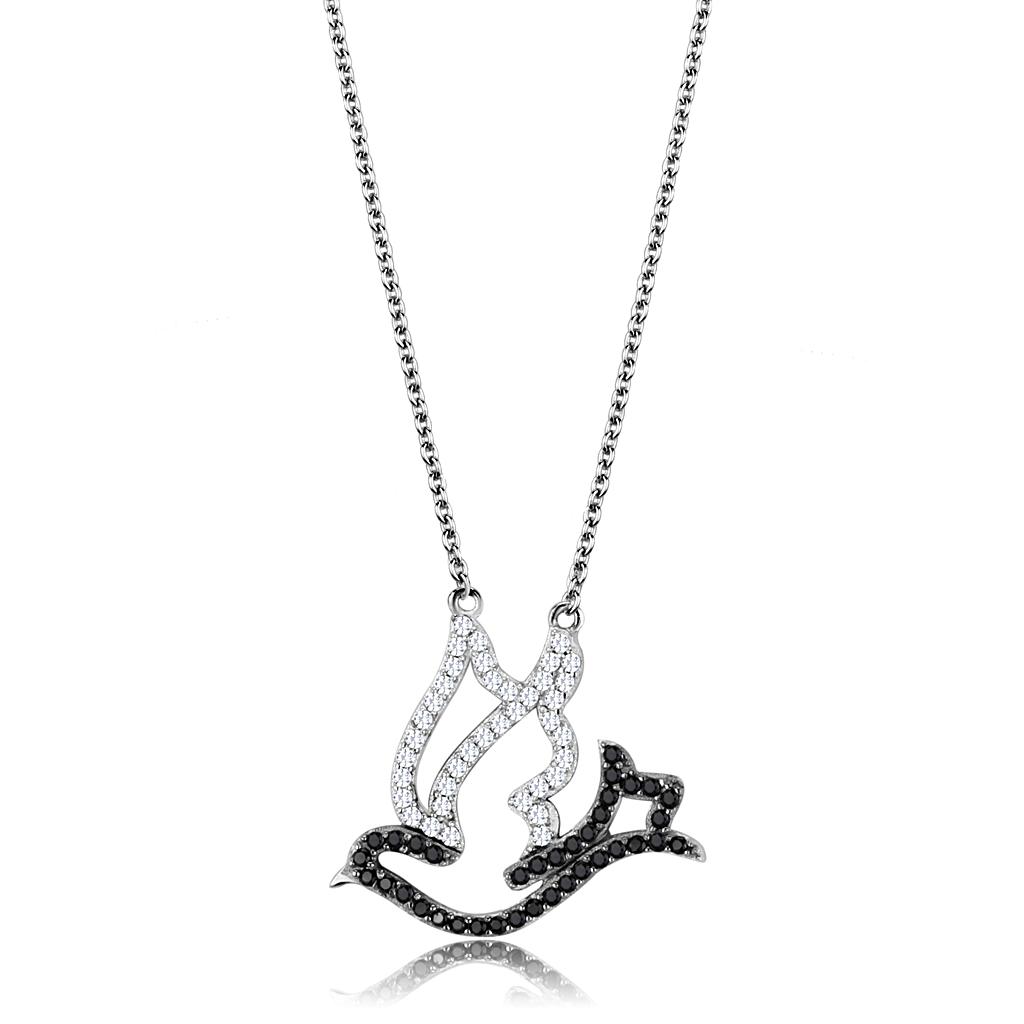 Rhodium + Ruthenium 925 Sterling Silver Chain Pendant with AAA Grade CZ  in Clear
