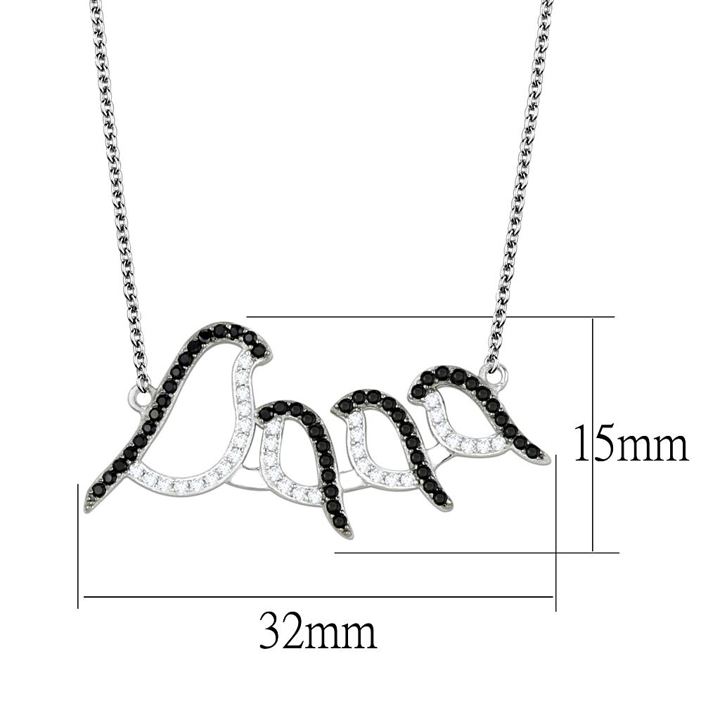 Rhodium + Ruthenium 925 Sterling Silver Chain Pendant with AAA Grade CZ  in Clear