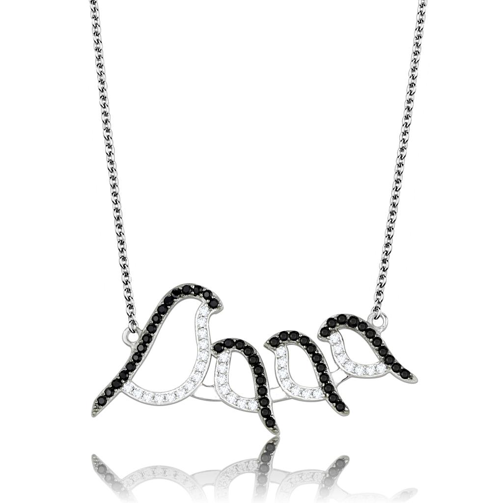 Rhodium + Ruthenium 925 Sterling Silver Chain Pendant with AAA Grade CZ  in Clear