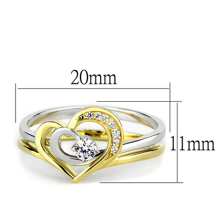 Gold+Rhodium 925 Sterling Silver Ring with AAA Grade CZ  in Clear