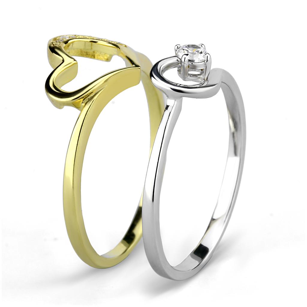 Gold+Rhodium 925 Sterling Silver Ring with AAA Grade CZ  in Clear