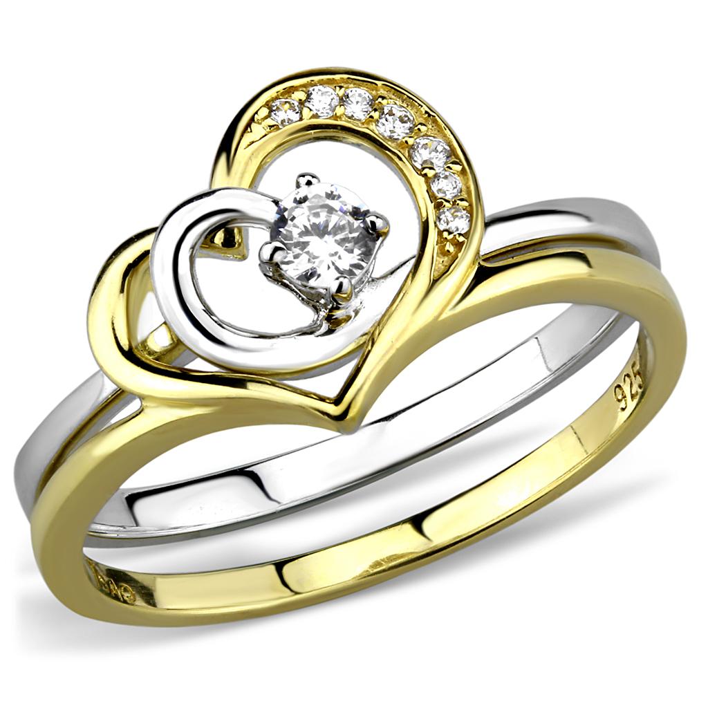Gold+Rhodium 925 Sterling Silver Ring with AAA Grade CZ  in Clear