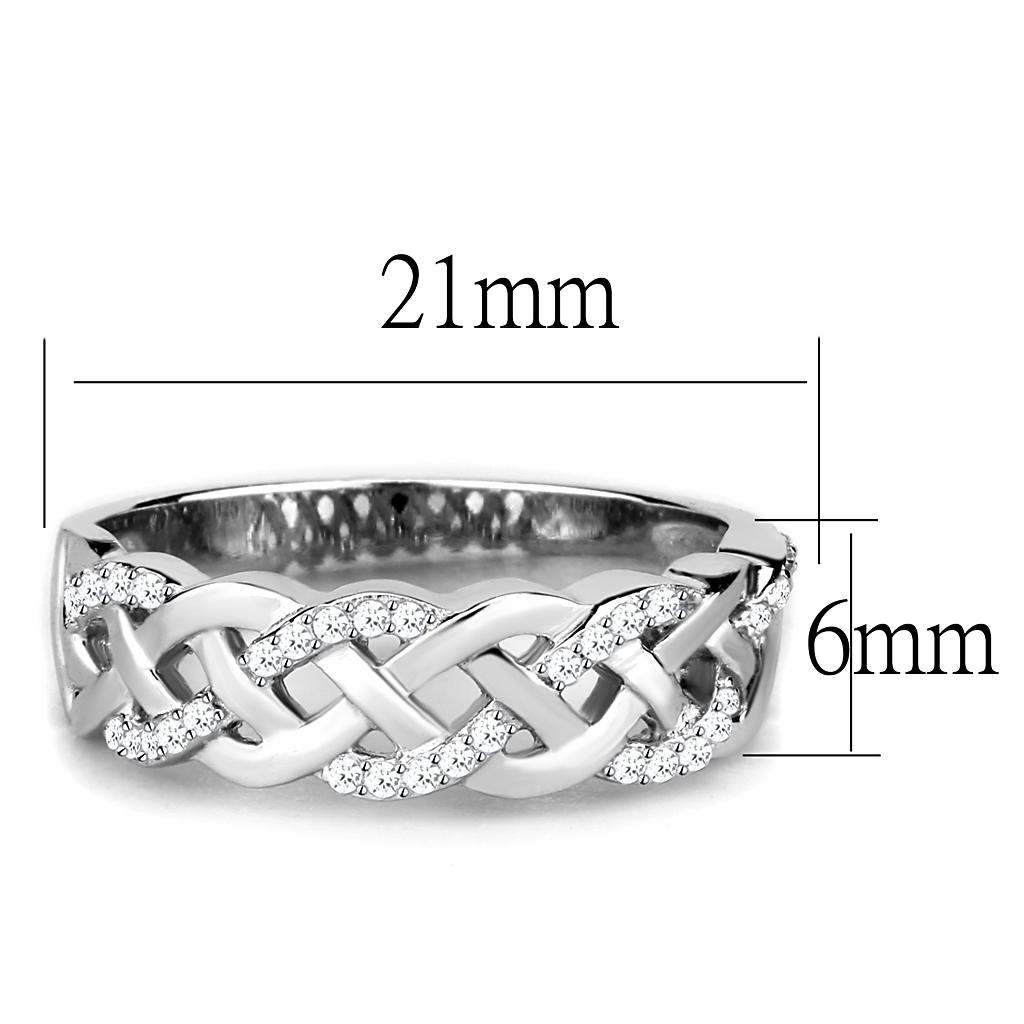 Rhodium 925 Sterling Silver Ring with AAA Grade CZ  in Clear