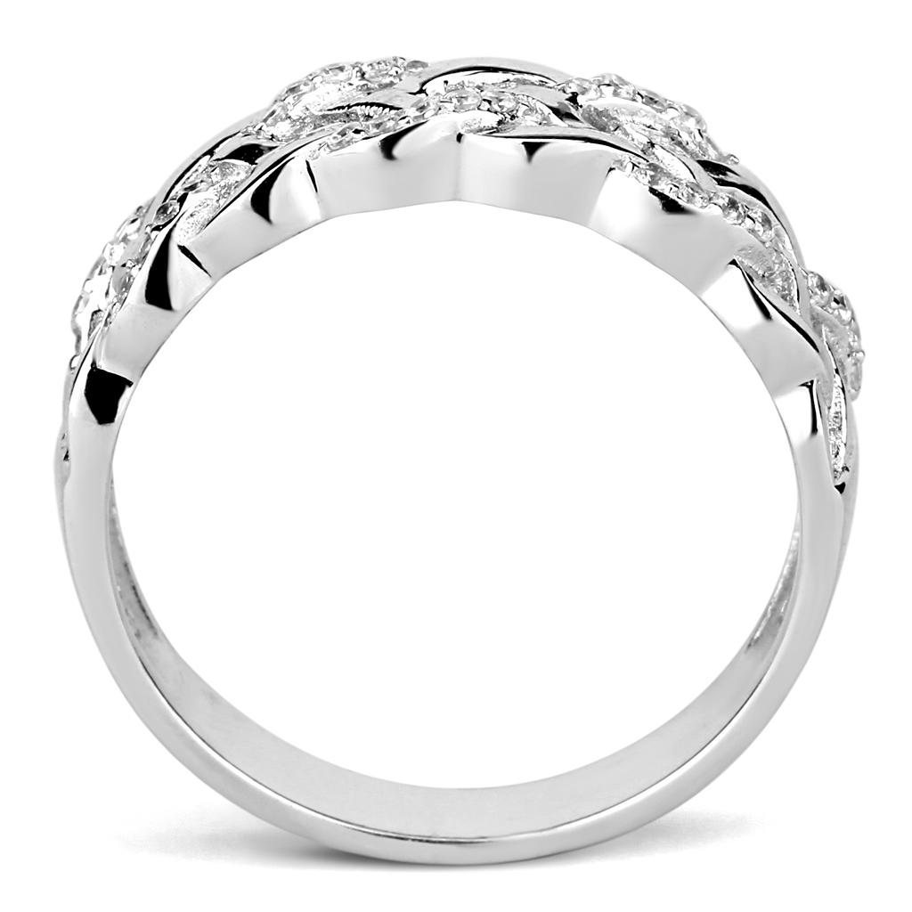 Rhodium 925 Sterling Silver Ring with AAA Grade CZ  in Clear