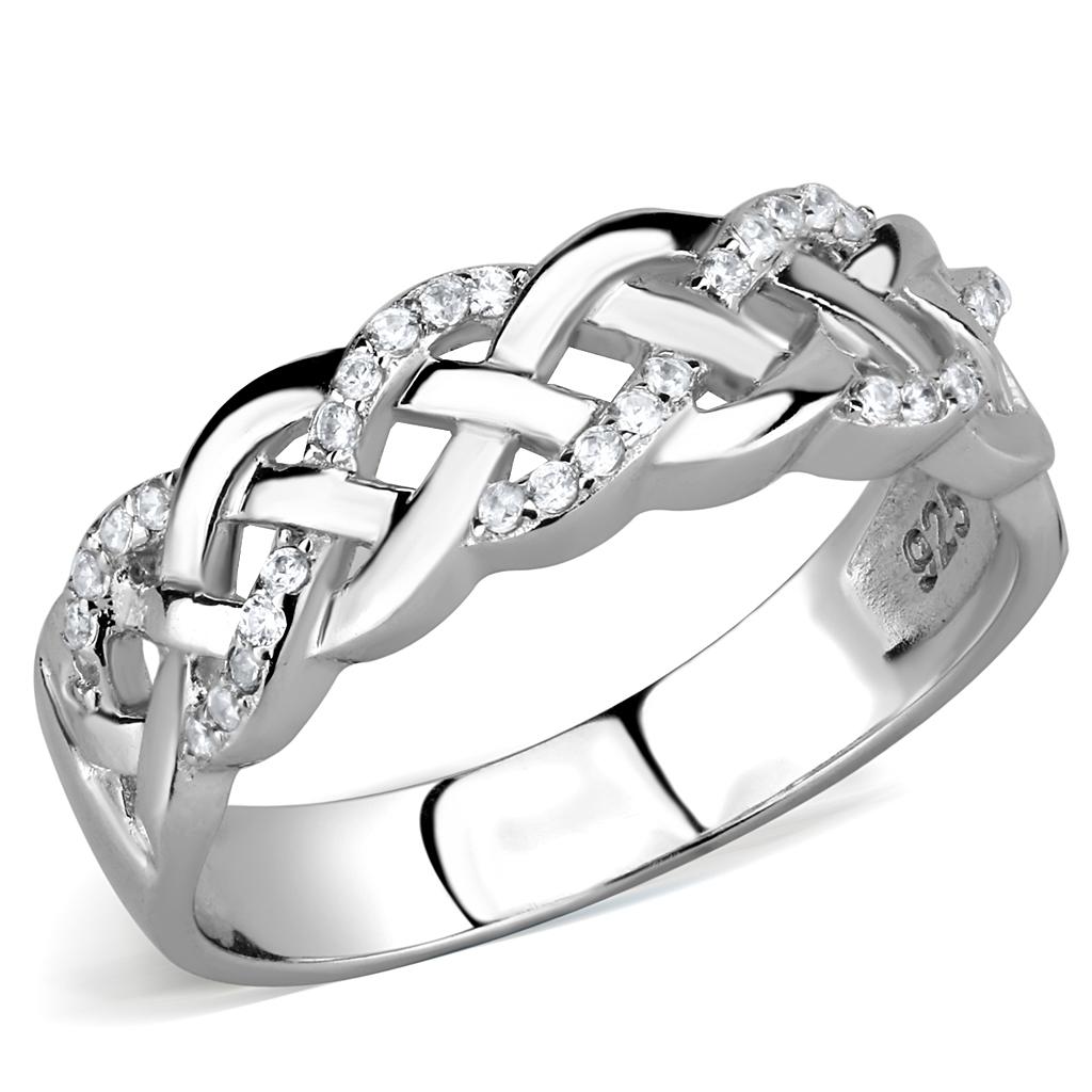 Rhodium 925 Sterling Silver Ring with AAA Grade CZ  in Clear