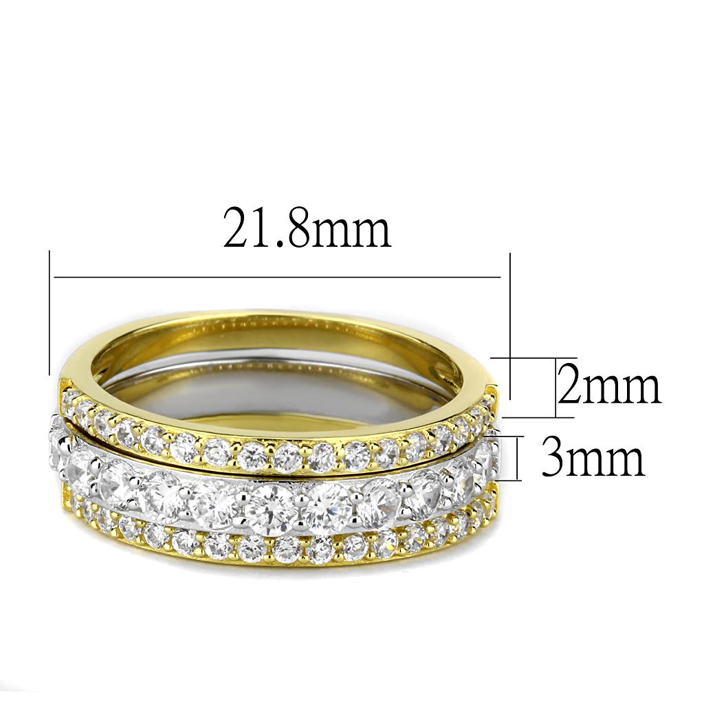 Gold+Rhodium 925 Sterling Silver Ring with AAA Grade CZ  in Clear