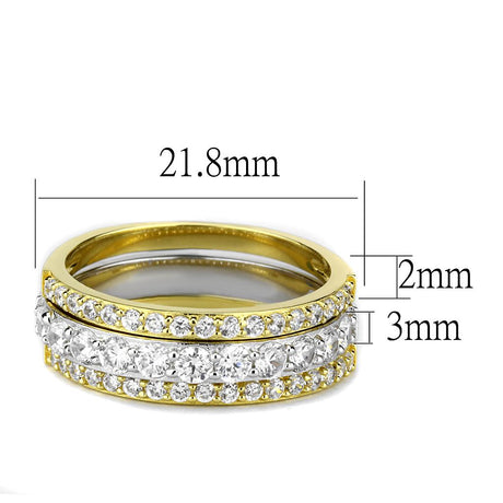 Gold+Rhodium 925 Sterling Silver Ring with AAA Grade CZ  in Clear