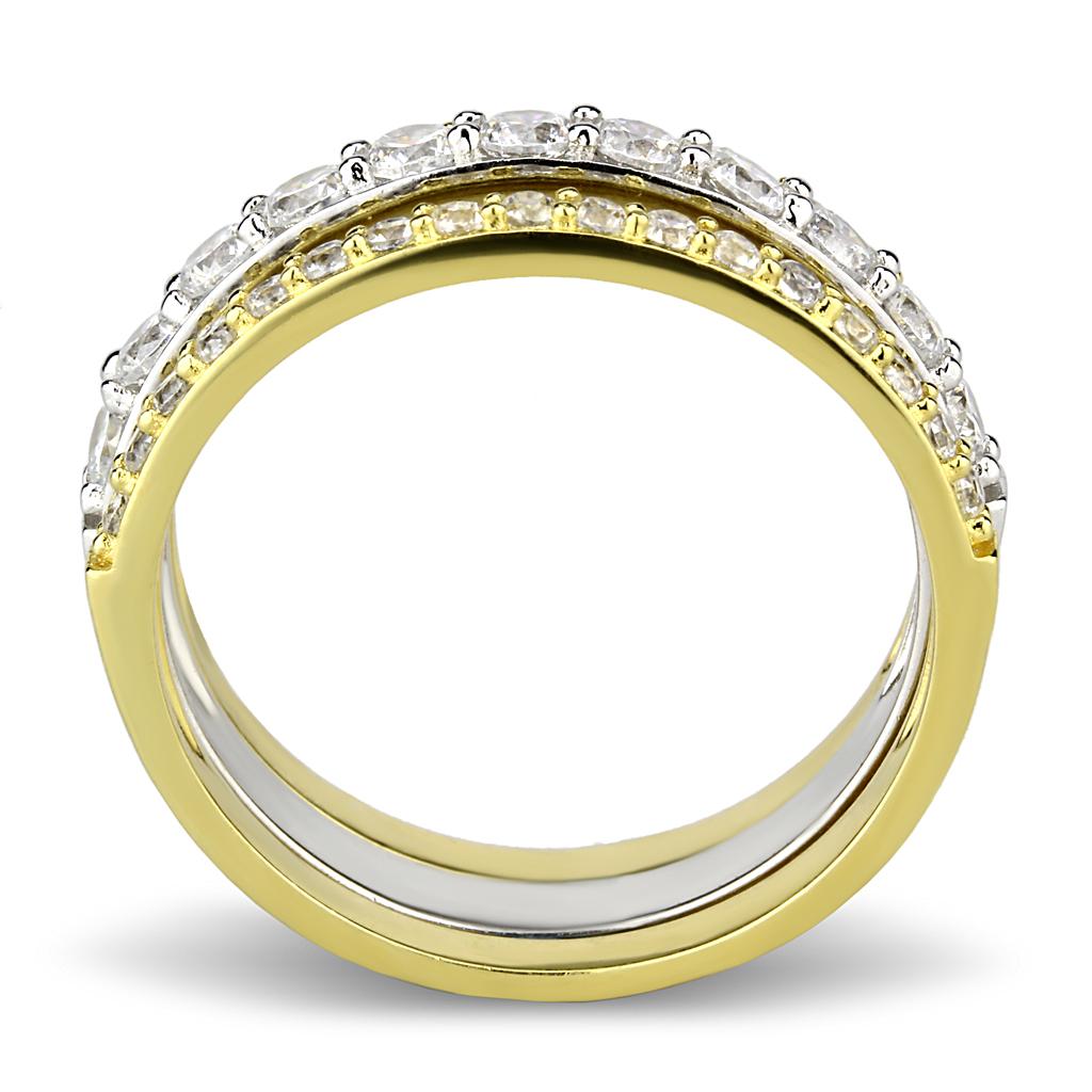 Gold+Rhodium 925 Sterling Silver Ring with AAA Grade CZ  in Clear