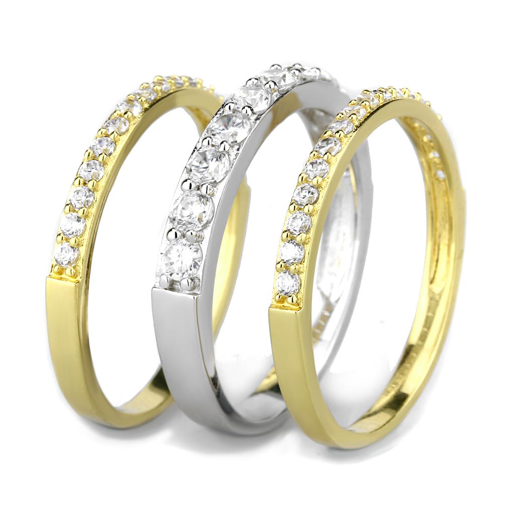 Gold+Rhodium 925 Sterling Silver Ring with AAA Grade CZ  in Clear