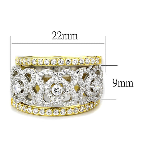 Gold+Rhodium 925 Sterling Silver Ring with AAA Grade CZ  in Clear