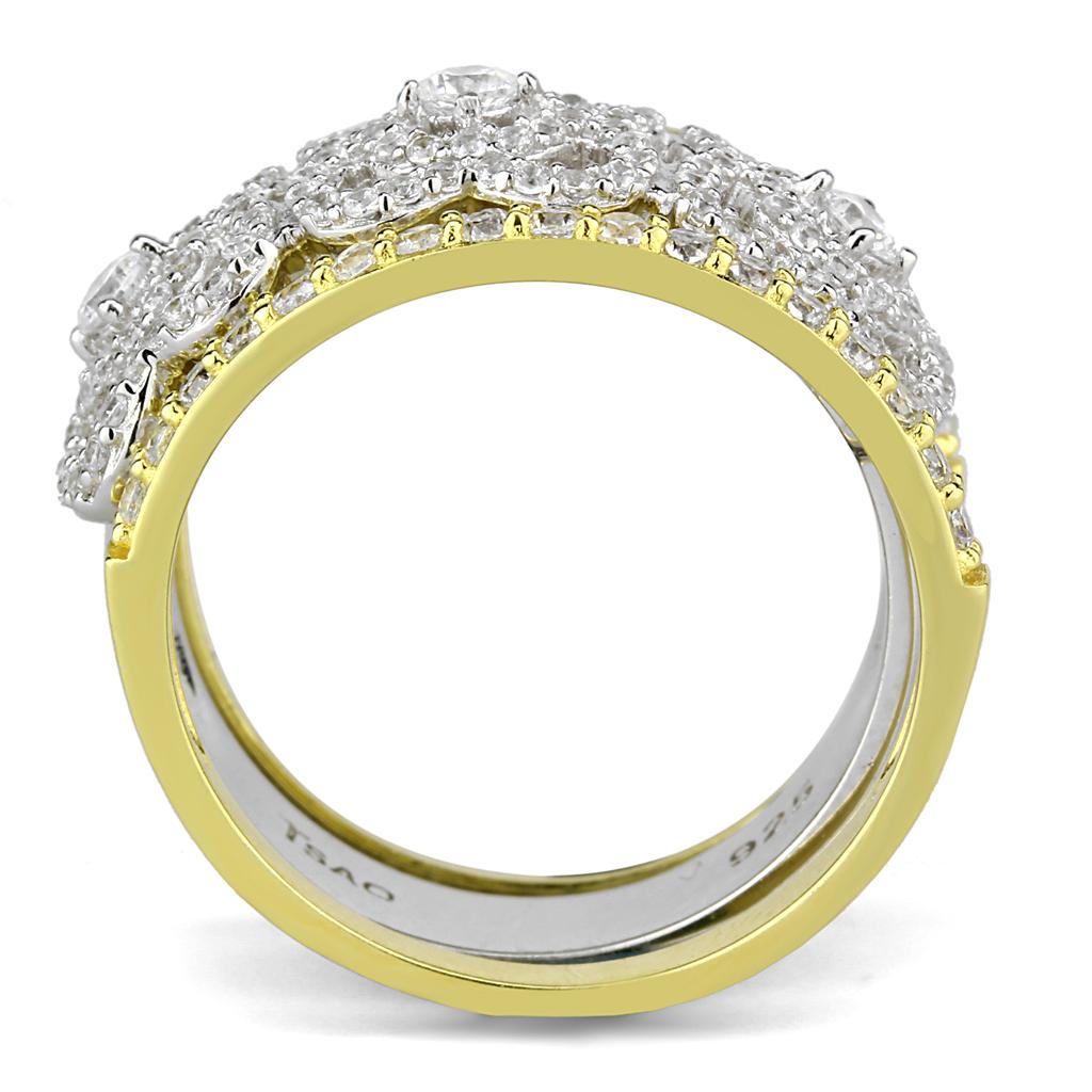Gold+Rhodium 925 Sterling Silver Ring with AAA Grade CZ  in Clear