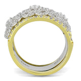 Gold+Rhodium 925 Sterling Silver Ring with AAA Grade CZ  in Clear