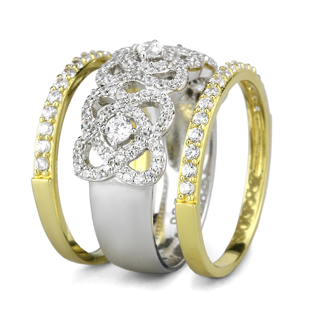 Gold+Rhodium 925 Sterling Silver Ring with AAA Grade CZ  in Clear