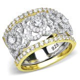Gold+Rhodium 925 Sterling Silver Ring with AAA Grade CZ  in Clear