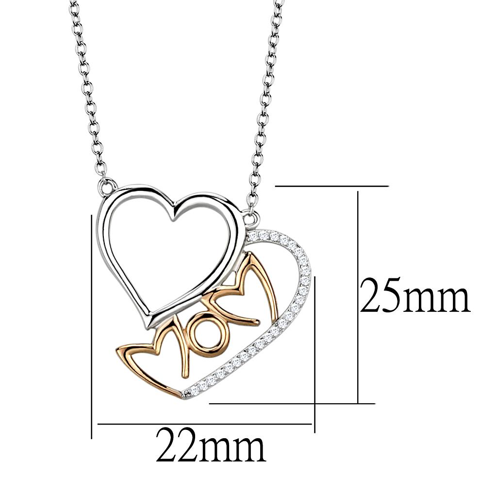 Rose Gold + Rhodium 925 Sterling Silver Necklace with AAA Grade CZ  in Clear