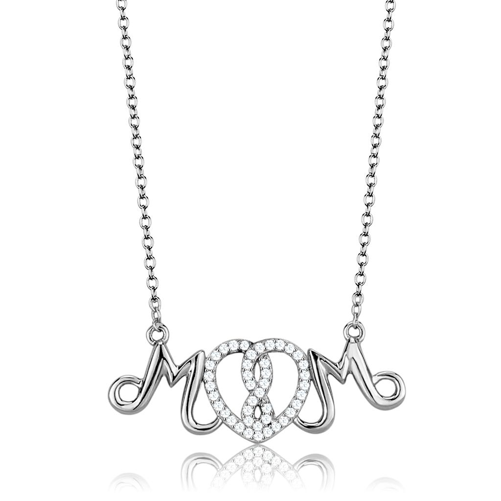 Rhodium 925 Sterling Silver Necklace with AAA Grade CZ  in Clear