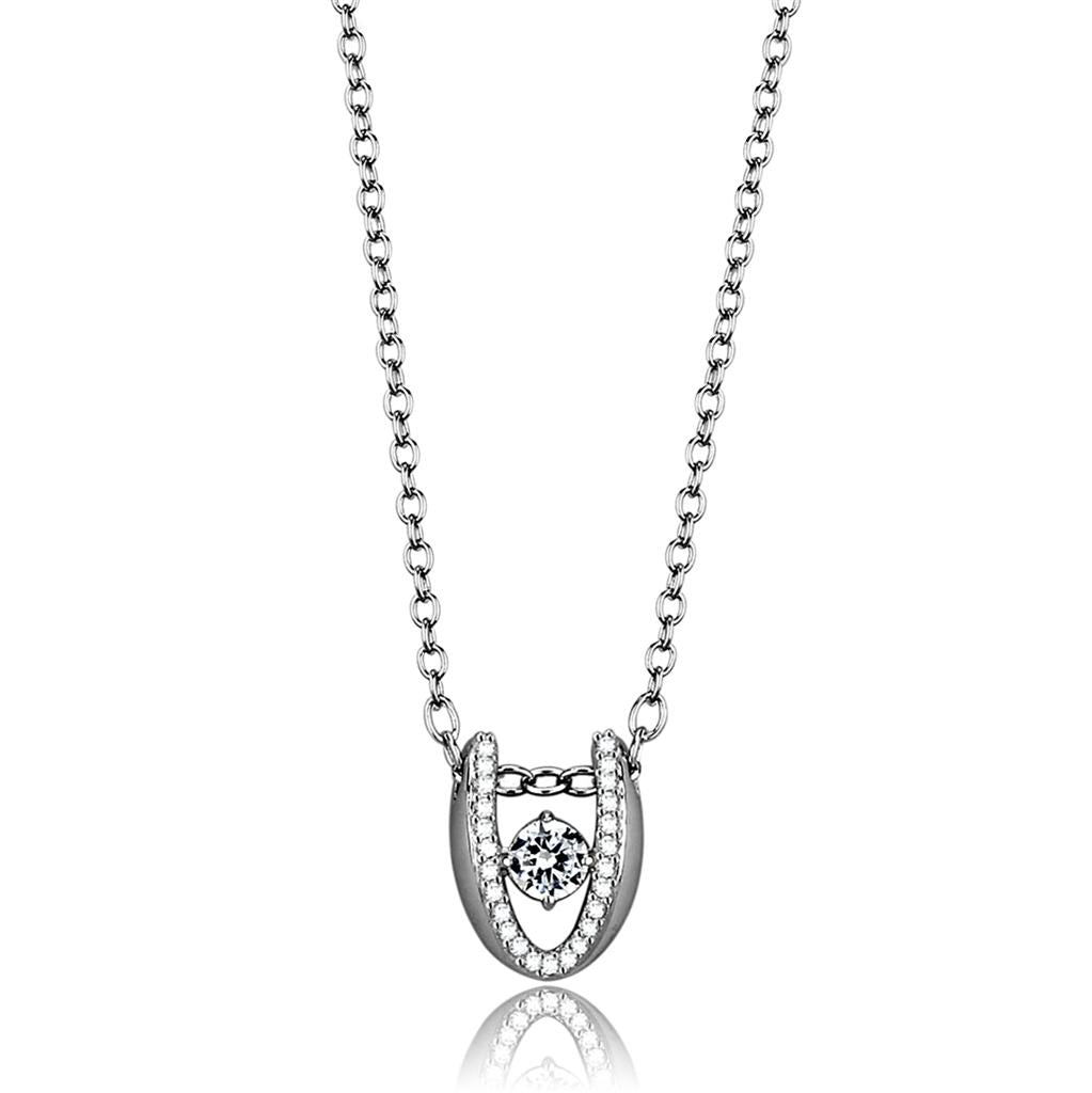 Rhodium 925 Sterling Silver Necklace with AAA Grade CZ  in Clear