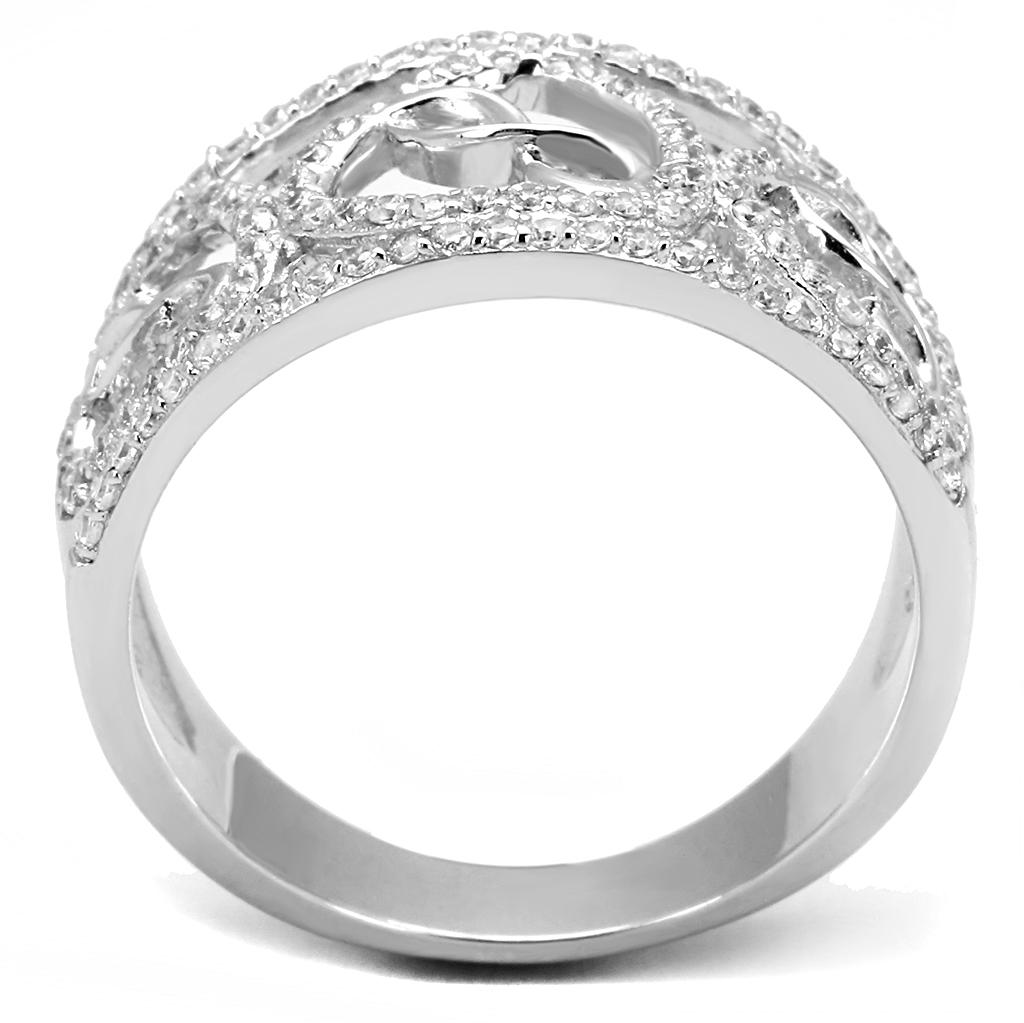 Rhodium 925 Sterling Silver Ring with AAA Grade CZ  in Clear