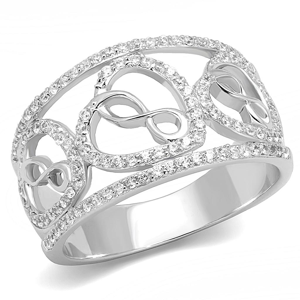 Rhodium 925 Sterling Silver Ring with AAA Grade CZ  in Clear