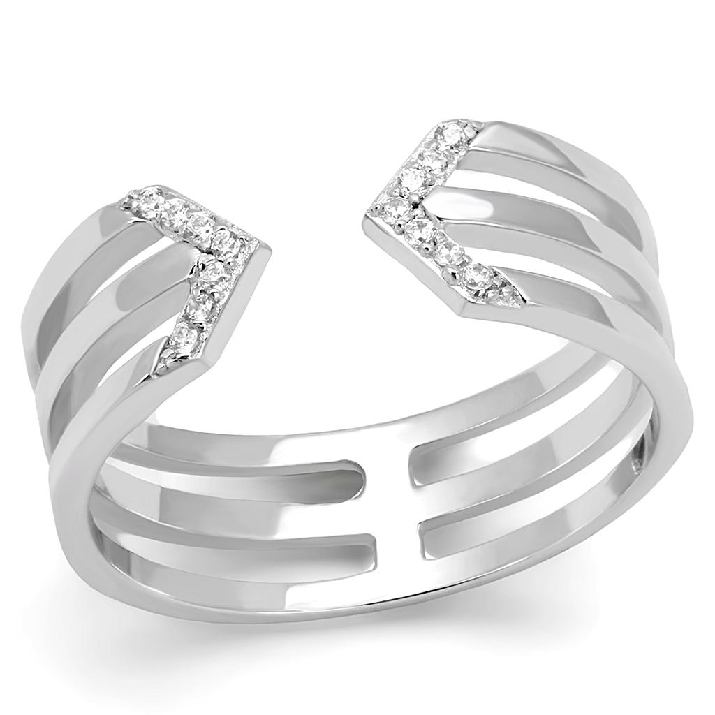 Rhodium 925 Sterling Silver Ring with AAA Grade CZ  in Clear