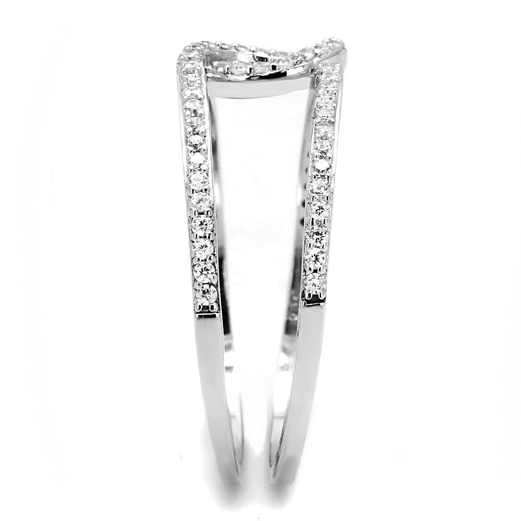 Rhodium 925 Sterling Silver Ring with AAA Grade CZ  in Clear