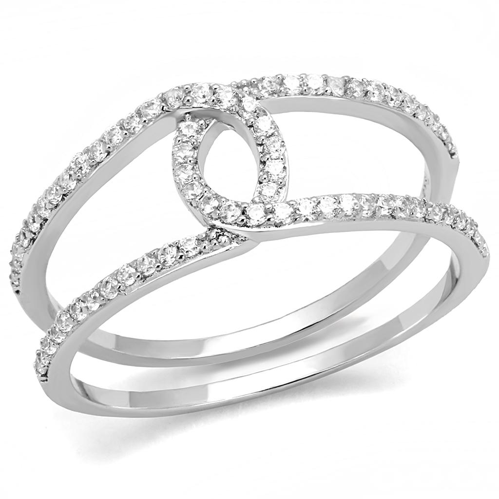 Rhodium 925 Sterling Silver Ring with AAA Grade CZ  in Clear