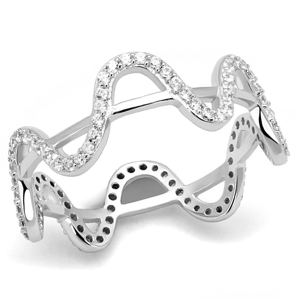 Rhodium 925 Sterling Silver Ring with AAA Grade CZ  in Clear