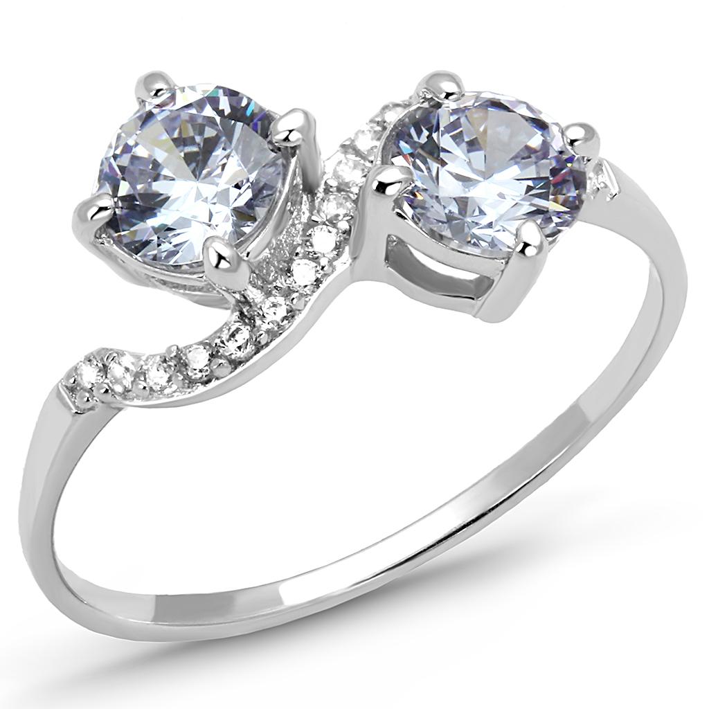 Rhodium 925 Sterling Silver Ring with AAA Grade CZ  in Light Amethyst