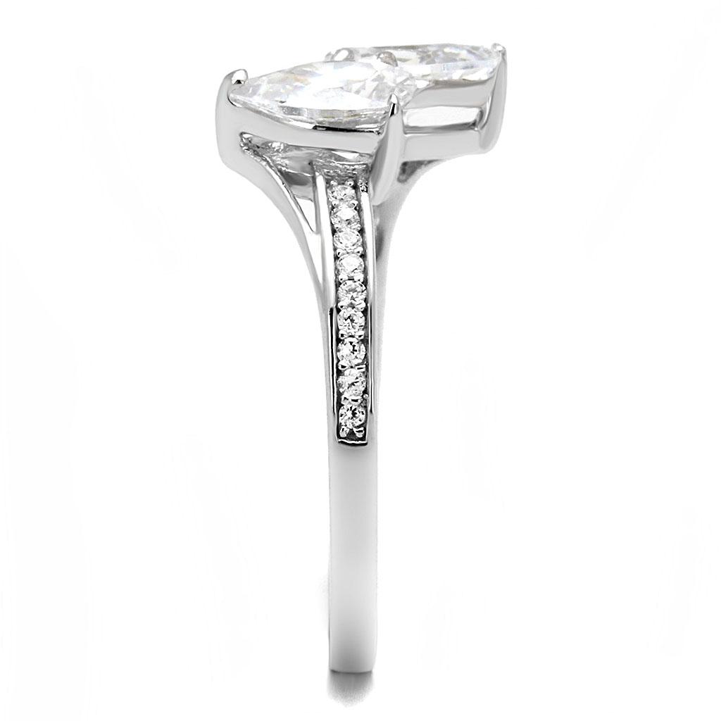 Rhodium 925 Sterling Silver Ring with AAA Grade CZ  in Clear
