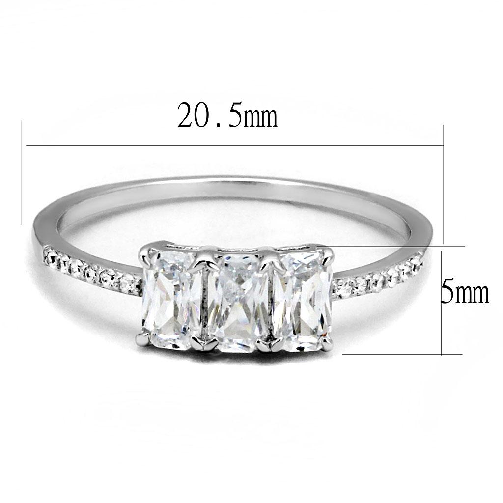 Rhodium 925 Sterling Silver Ring with AAA Grade CZ  in Clear