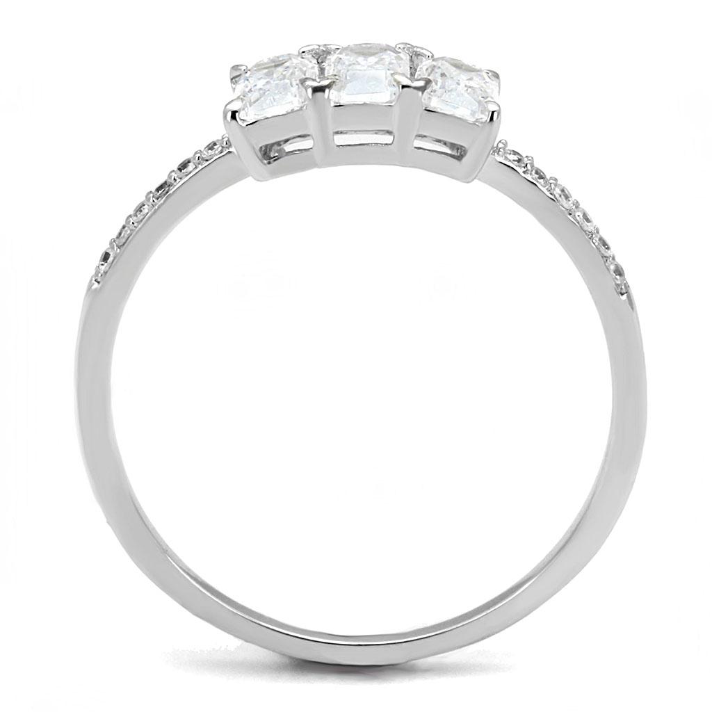 Rhodium 925 Sterling Silver Ring with AAA Grade CZ  in Clear
