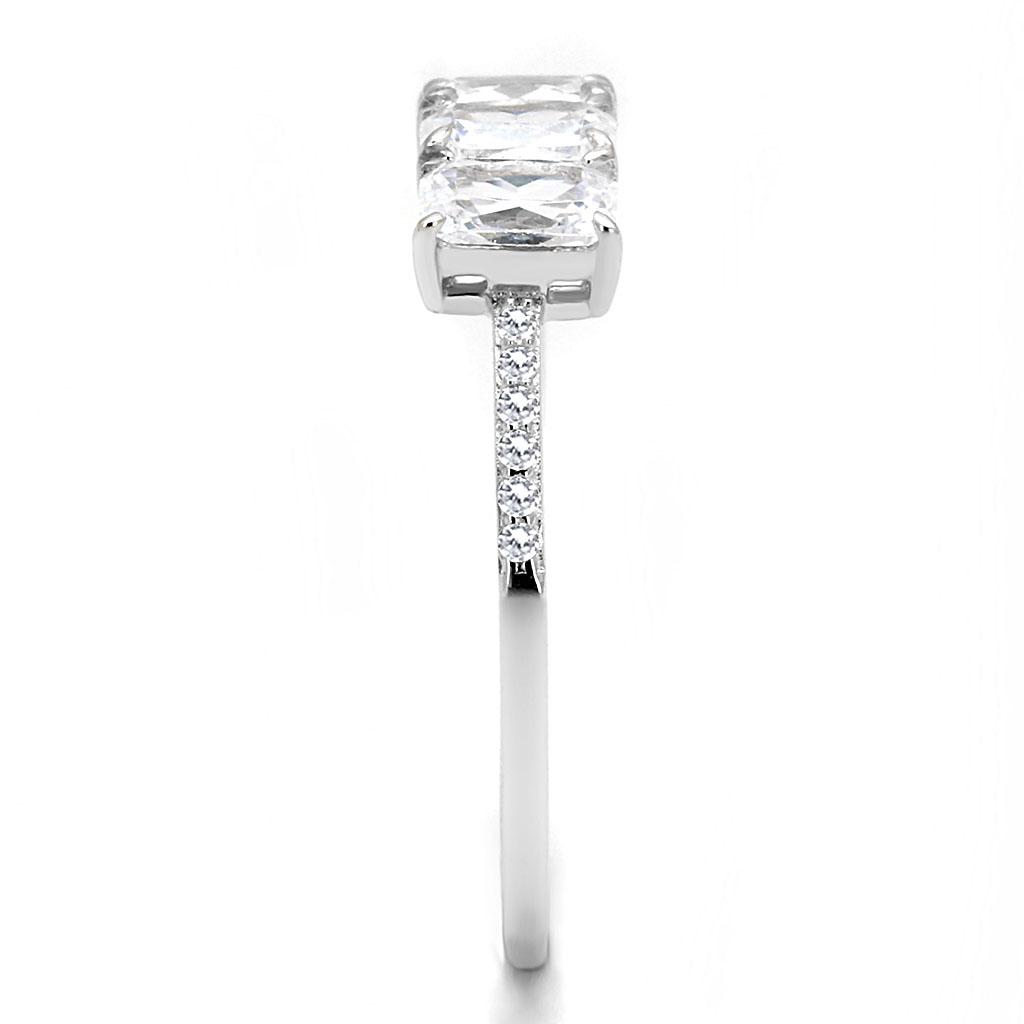 Rhodium 925 Sterling Silver Ring with AAA Grade CZ  in Clear