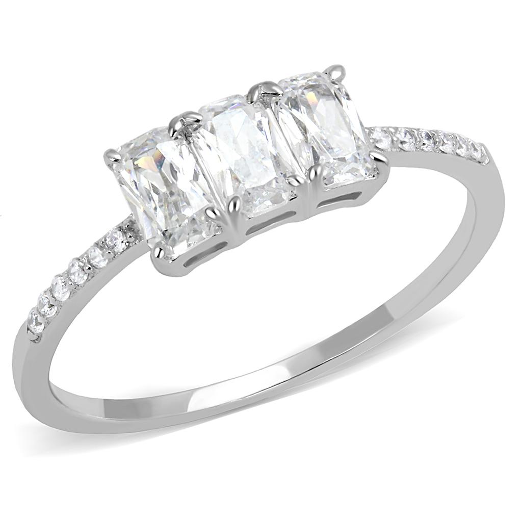 Rhodium 925 Sterling Silver Ring with AAA Grade CZ  in Clear