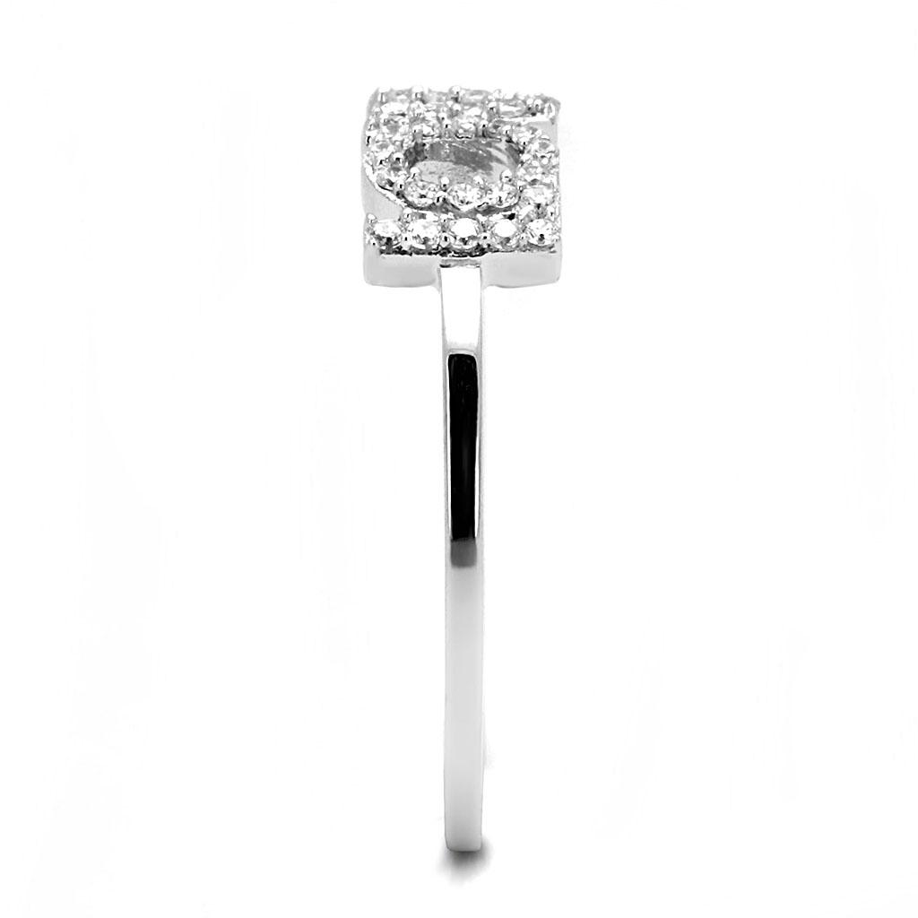 Rhodium 925 Sterling Silver Ring with AAA Grade CZ  in Clear