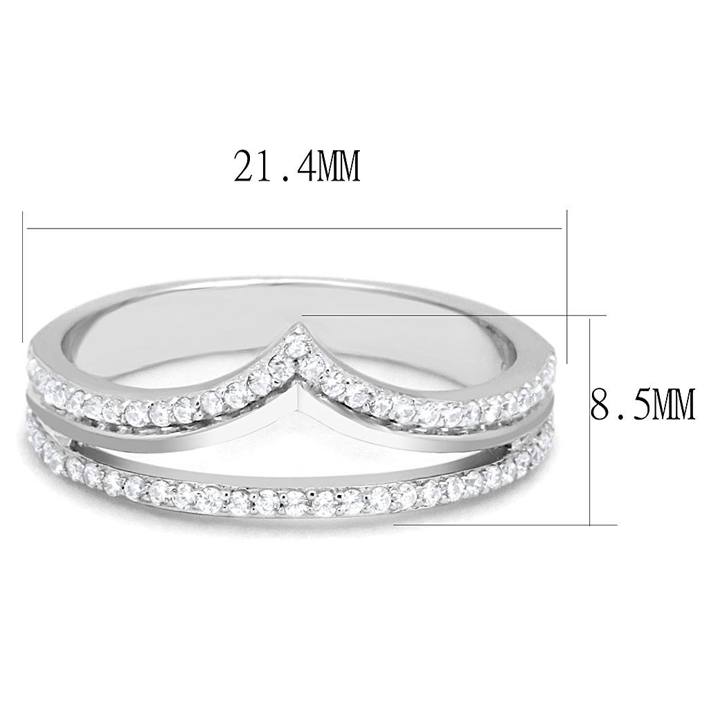 Rhodium 925 Sterling Silver Ring with AAA Grade CZ  in Clear