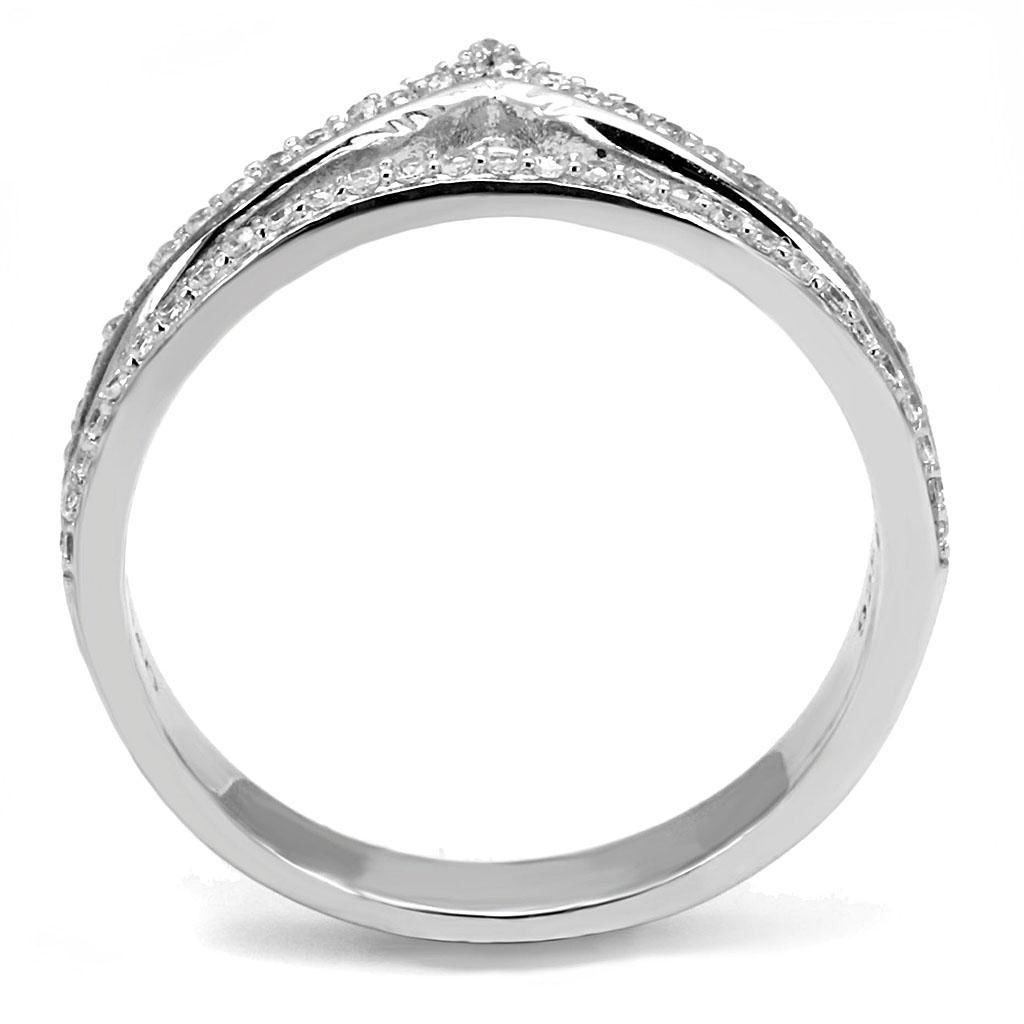 Rhodium 925 Sterling Silver Ring with AAA Grade CZ  in Clear