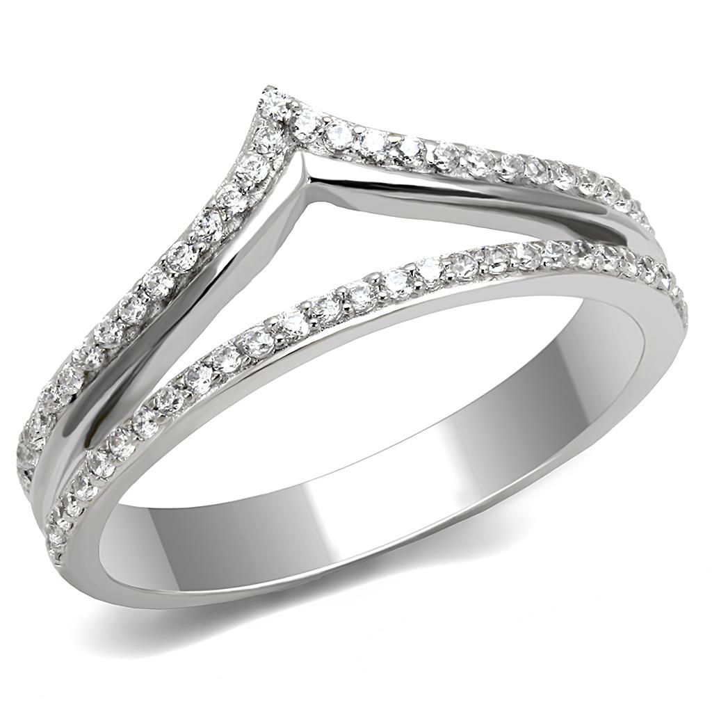 Rhodium 925 Sterling Silver Ring with AAA Grade CZ  in Clear