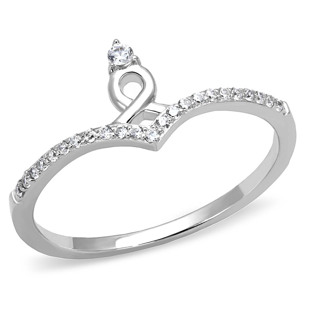 Rhodium 925 Sterling Silver Ring with AAA Grade CZ  in Clear