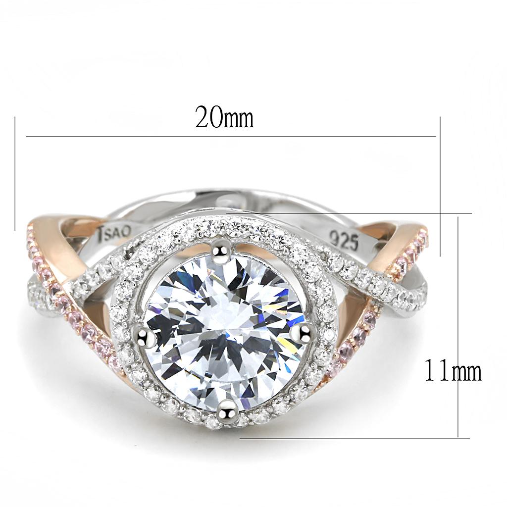 Rose Gold + Rhodium 925 Sterling Silver Ring with AAA Grade CZ  in Clear