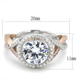 Rose Gold + Rhodium 925 Sterling Silver Ring with AAA Grade CZ  in Clear