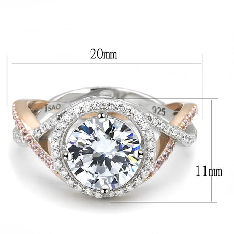 Rose Gold + Rhodium 925 Sterling Silver Ring with AAA Grade CZ  in Clear