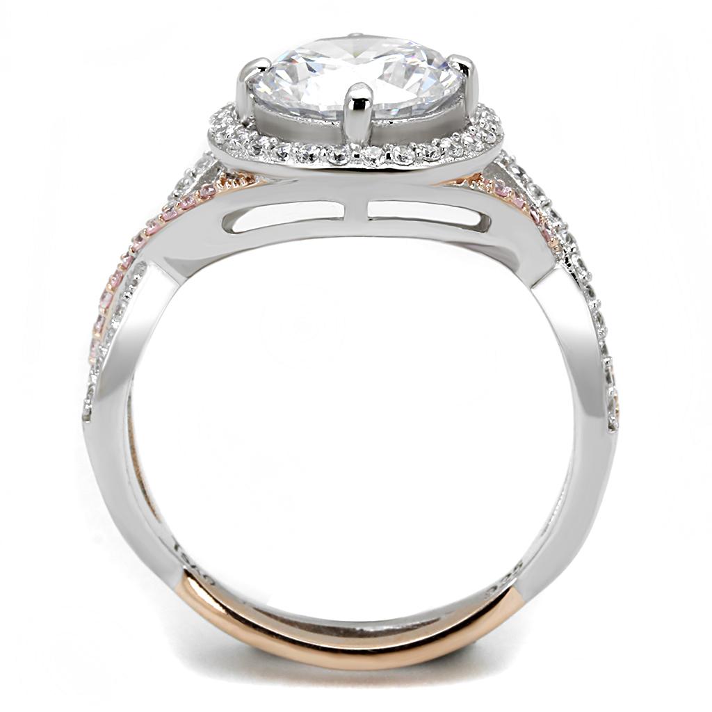 Rose Gold + Rhodium 925 Sterling Silver Ring with AAA Grade CZ  in Clear