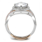 Rose Gold + Rhodium 925 Sterling Silver Ring with AAA Grade CZ  in Clear
