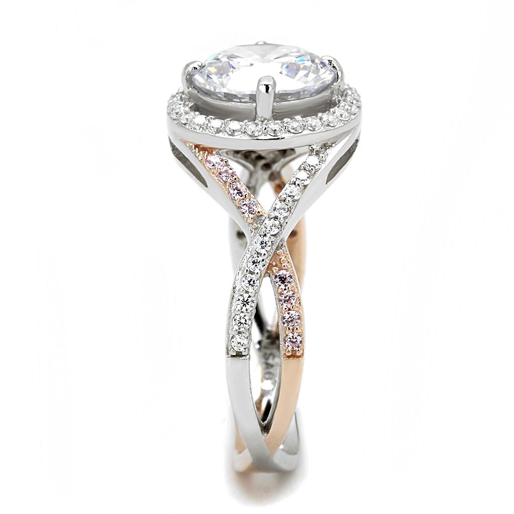 Rose Gold + Rhodium 925 Sterling Silver Ring with AAA Grade CZ  in Clear