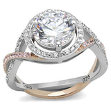 Rose Gold + Rhodium 925 Sterling Silver Ring with AAA Grade CZ  in Clear
