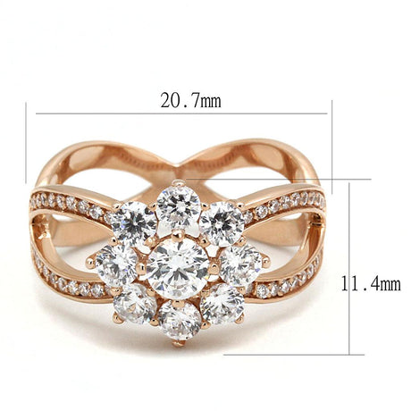 Rose Gold 925 Sterling Silver Ring with AAA Grade CZ  in Clear