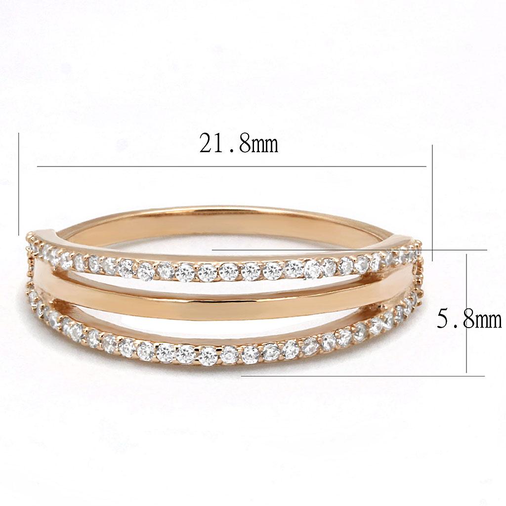 Rose Gold 925 Sterling Silver Ring with AAA Grade CZ  in Clear