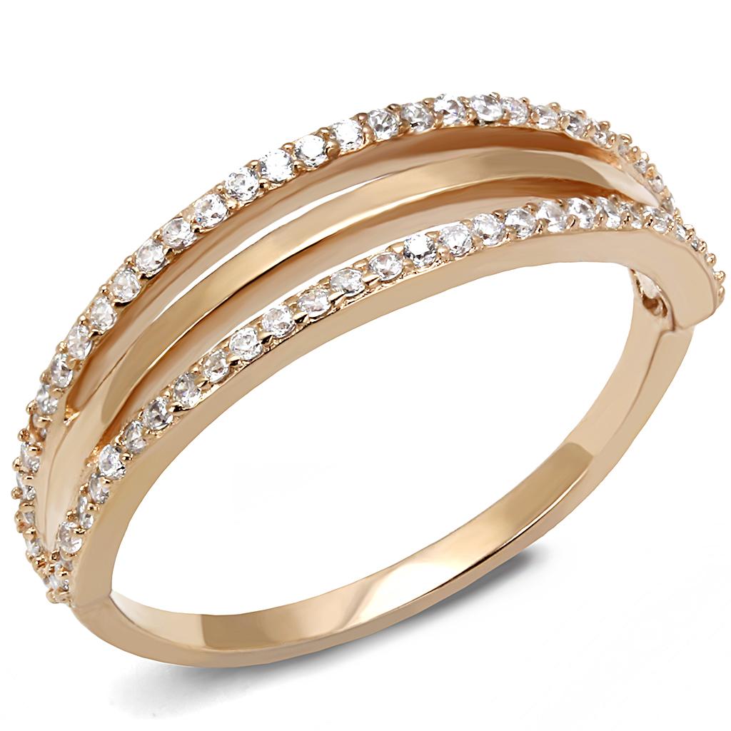Rose Gold 925 Sterling Silver Ring with AAA Grade CZ  in Clear
