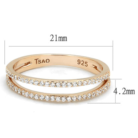 Rose Gold 925 Sterling Silver Ring with AAA Grade CZ  in Clear