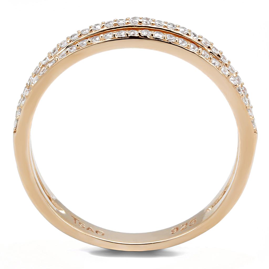 Rose Gold 925 Sterling Silver Ring with AAA Grade CZ  in Clear